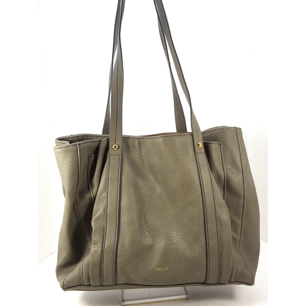 Relic by Fossil Bailey Tote Shoulder Bag Double Strap Grey‎ Faux Leather